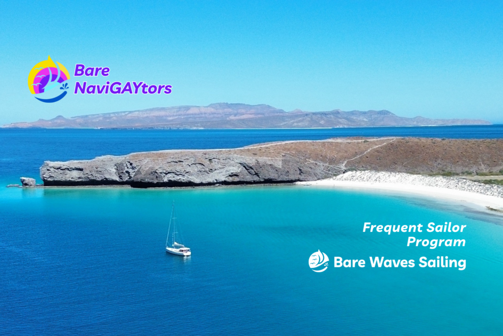 Bare NaviGAYtors boat in bay landscape